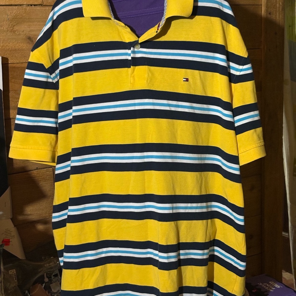 Tommy Hilfiger Men's Yellow Striped Polo Shirt